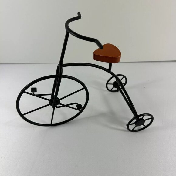 Black Metal Tricycle Wood Seat Table Top Desk Decor Cycling Sculpture - Picture 3 of 5